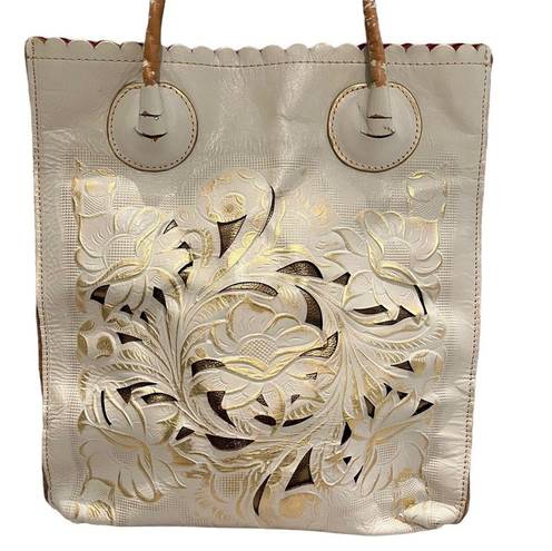 Patricia Nash Large  Burnished Tooled Leather Gold Metallic Cavo Tote