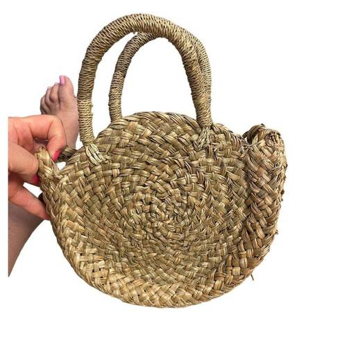 Krass&co Brunna . Rounded Small Straw Tote Purse with Blue Tassels