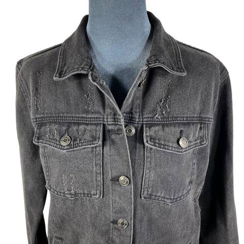 Altar'd State  Faded Black Trucker Jean Jacket Size Small Raw Hem Denim Grunge