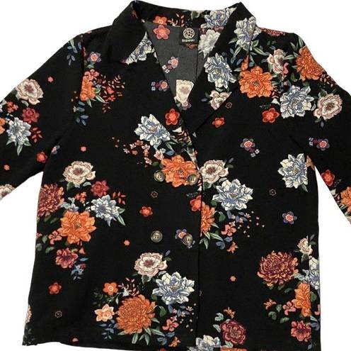 Bobeau  Double Breasted Black Floral Blazer Jacket