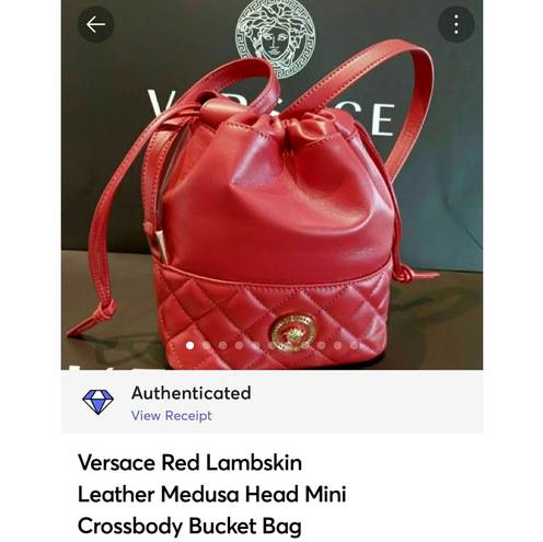 Versace  Crossbody Bucket Mini Purse Red Lambskin Leather Medusa Head Medallion