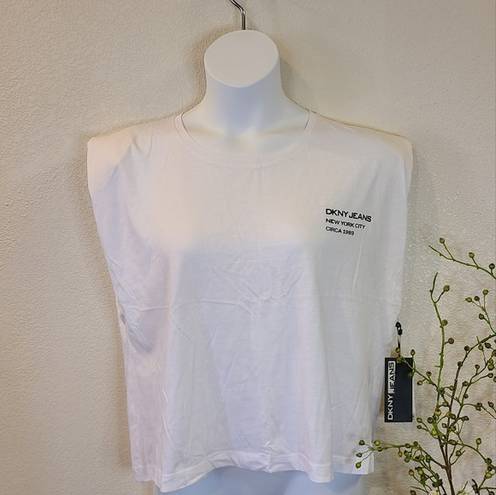 DKNY  Jeans White Crop Top with Shoulder Pads Size XL