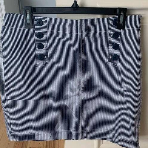 Talbots Petites Searsucker Skirt Navy Blue White Nautical Buttons Womens 12P