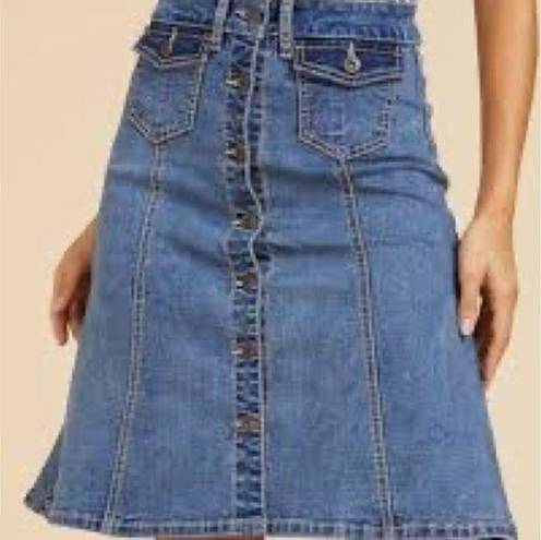 Suzanne Betro Button Down Knee Length Denim Skirt