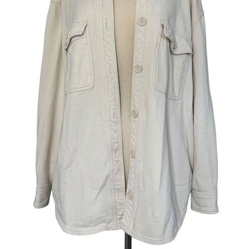 Good American  Fleece Shacket 100% Cotton Bone Cream Ivory Curvy Plus Size 3/4