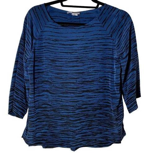 Vince  Silk Blue/Blk Zebra Striped 3/4 Long Raglan Sleeve Blouse Sz Small