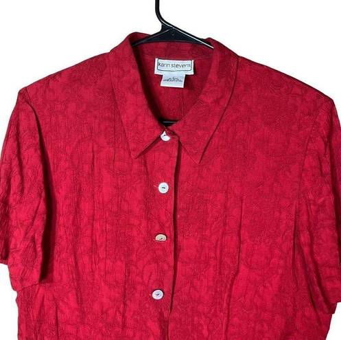 Karin Stevens Vintage  Red Short Sleeve Button Down Blouse Size 14