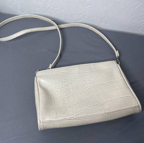 Bueno  Cream Off White Faux Leather Crocodile Textured Crossbody Bag Purse