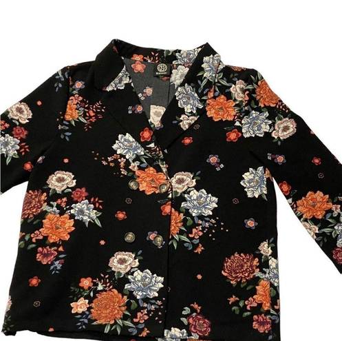 Bobeau  Double Breasted Black Floral Blazer Jacket