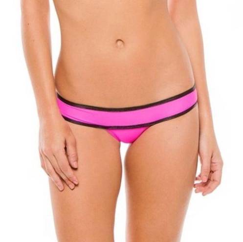 PilyQ  NEO BLOCK PIPED BANDED TEENY Bikini Bottom Pink Black Small S NWT