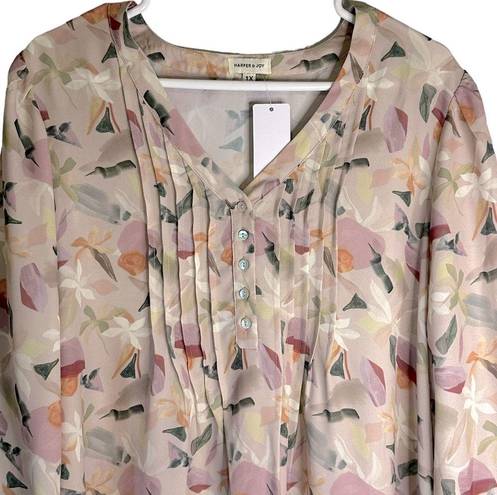 Harper  & Joy Stylogic Subscription Box Blouse Cream Pink Floral Size 1X NWT