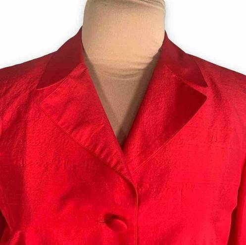 W By Worth  Jacket Red Silk Cropped Tailored Hourglass Sharp Shoulder Jewel Tone