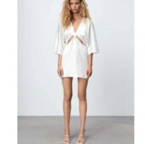 ZARA White Satin Mini Dress with Cutouts