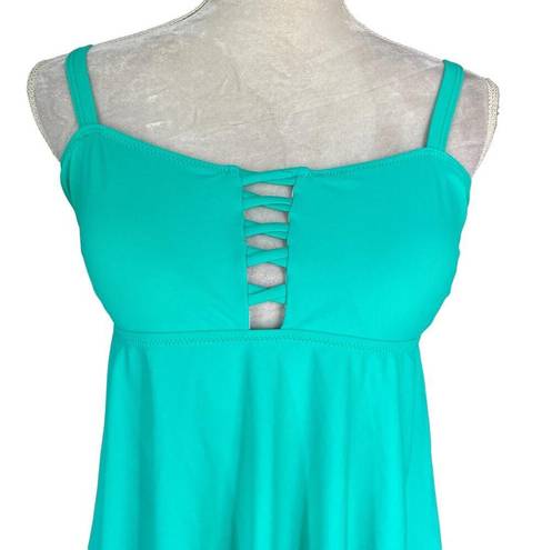 Beachsissi  Ruffle Hem Cross Front Tankini Teal XL New