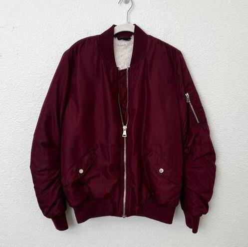 Topshop [] Burgundy Red Faux Fur Lined Oversized Bomber Flight Jacket Size 8 Tall