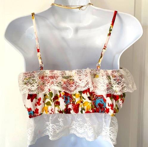 90s Y2K Red Floral Lace Bandeau Tube Crop Top S M​ Size M