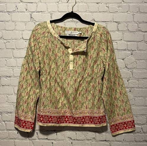 Tommy Hilfiger  Paisley Shirt Size Medium Green Red Cottagecore Beach