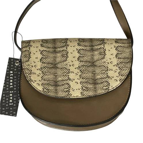 Street Level  Womens Crossbody Handbag Brown With Reptile Embossed Flap 7"