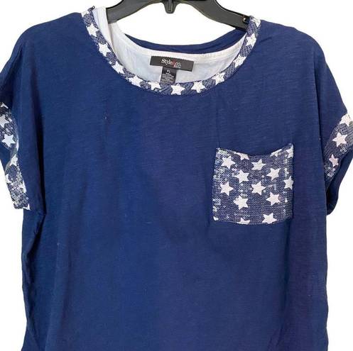 Style & Co . Stars Navy & White Layered Top Size PL