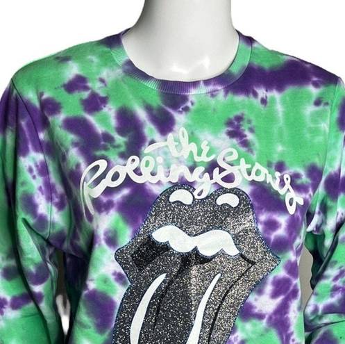 ASOS  Sweatshirt Womens 4 Rolling Stones Purple Green Tie Dye Silver Glitter Lips