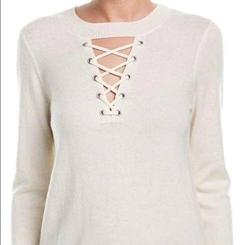 n:philanthropy n.philanthropy Cream Wool Cashmere Blend Lace Up Sweater