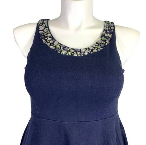 Aeropostale Womens Dress Cutout Jeweled Bodice Fit and Flare Navy Blue Large