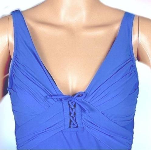 Gottex  blue one-piece swimsuit w/adjustable front tie and ruching. Size 10. EUC