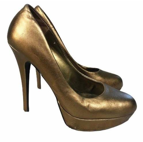 Kelsi Dagger  Bronze Pumps Leather Platform Round Toe Metallic 7.5 GUC