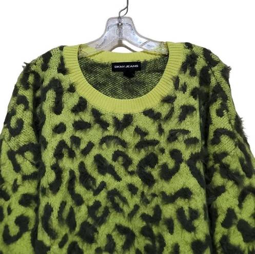 DKNY  Jeans Womens Animal Print LongSleeve Pullover Sweater Sz Large