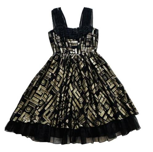 2 B. Rych  Dress Black Metallic Gold Silk Chiffon Sleeveless Party Dress Size 6