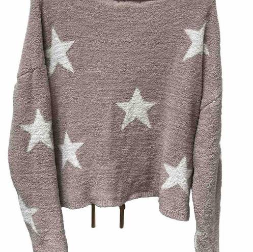 The Moon  & Madison Womens Sz L Cropped Beige Long Sleeve Round Neck Sweater w/Stars