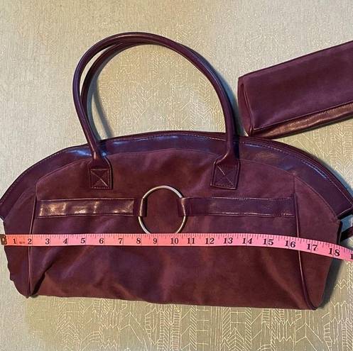 Estée Lauder  plum Microsuede 18” satchel/tote bag with matching make-up bag