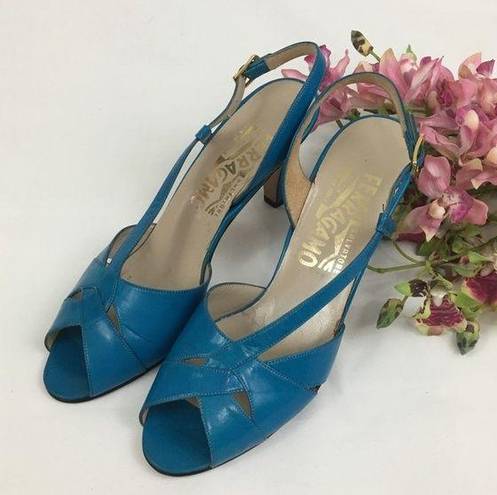 Salvatore Ferragamo  Teal Slingback Sandals 5