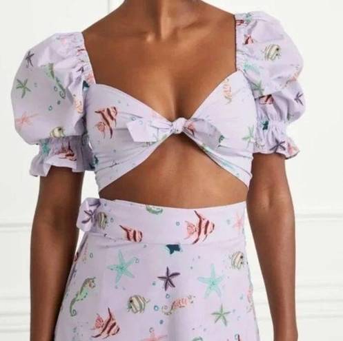 Hill House  The Isabella Top Sea Creatures Puff Sleeve Tie Front Floral