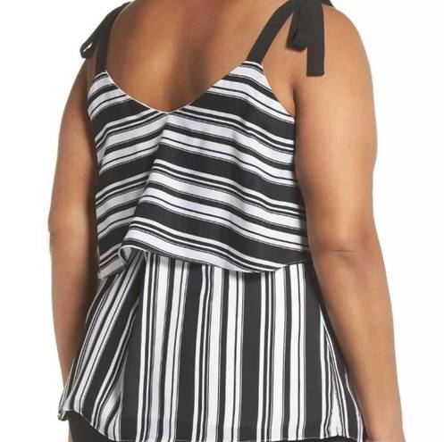 City Chic  tie shoulder striped tank top black white sz 20