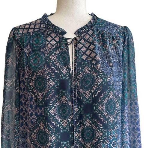 Jessica Howard  Blue Patchwork Print Blouson Long Sleeves Shift Dress Size 16 NEW