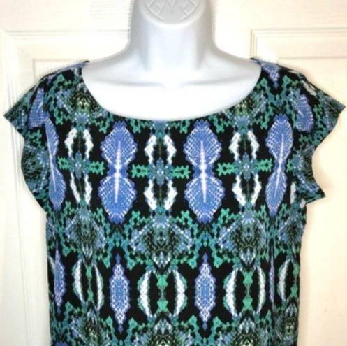 Sam Edelman  Snake Print Mesh Panel Dress Knit Shift Green Blue Black M