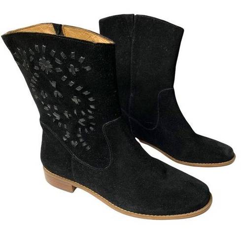 Jack Rogers  Kaitlin black suede whipstitched leather trim pull on ankle boots