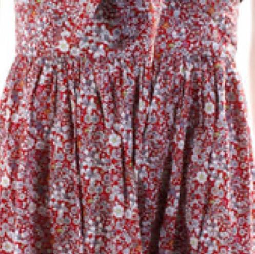 J.Crew  Liberty of London Tie Front Strapless Midi Dress Red June's Meadow Sz 10