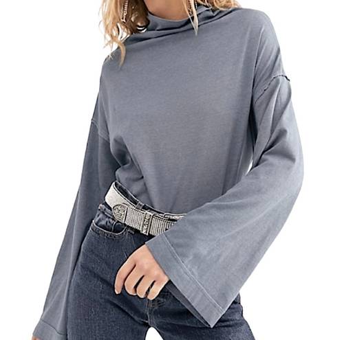 We The Free Grey Bell Sleeve Cowl Neck Top