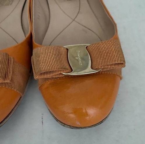 Salvatore Ferragamo Ferragamo Varina Flat Apricot Patent Leather