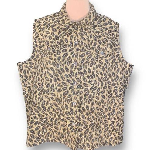 Coldwater Creek Vintage  Vest Tan Brown Leopard Animal Print Button Front Plus 2X