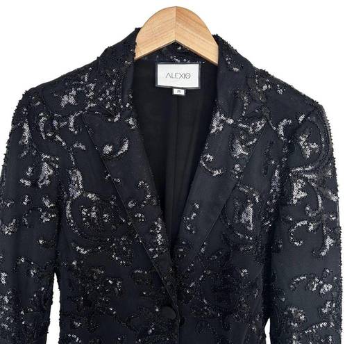 Alexis  Firdas Black Sequin Embroidered Tulle Blazer Sz M