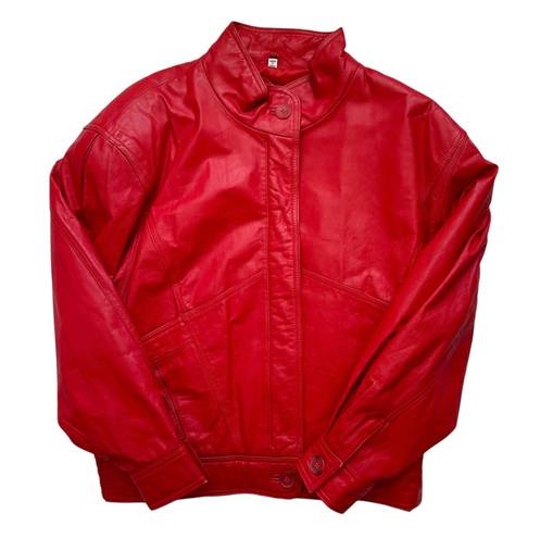 Vintage 1980s Streetwear Ferrari Red Leather Tibor Aviator Bomber Jacket Size M