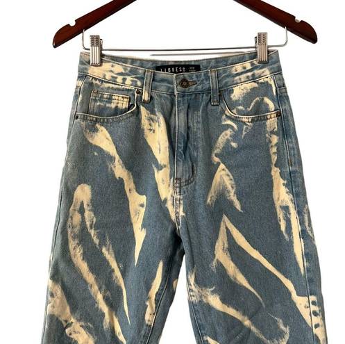 LIONESS  High Waisted Slit Painted Jeans