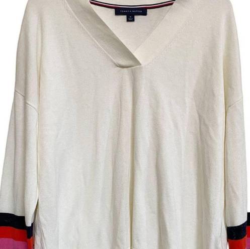 Tommy Hilfiger  Rainbow Striped-Sleeve Sweater V-Neck Pullover SZ M NWOT