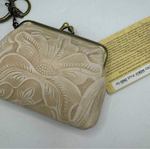 Patricia Nash  Chalk White Embossed Leather Coin Purse Key NEW Kiss lock