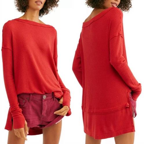 We The Free FP North Shore Red Waffle Knit Oversized Top