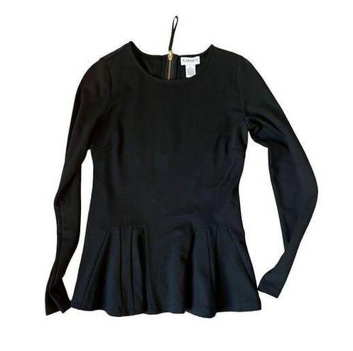 Carmen Marc Valvo  Long Sleeve Zip Stretch Peplum Hem Blouse Womens S Black Top