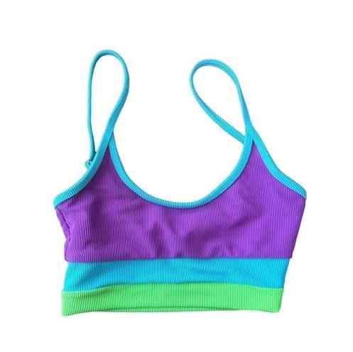 Beach Riot NEW  Eva Top Fluorescents Ribbed Colorblock Bralette Bikini Top XS